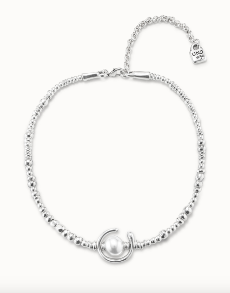 UNOde50 Leather Silver Necklace with Pearl